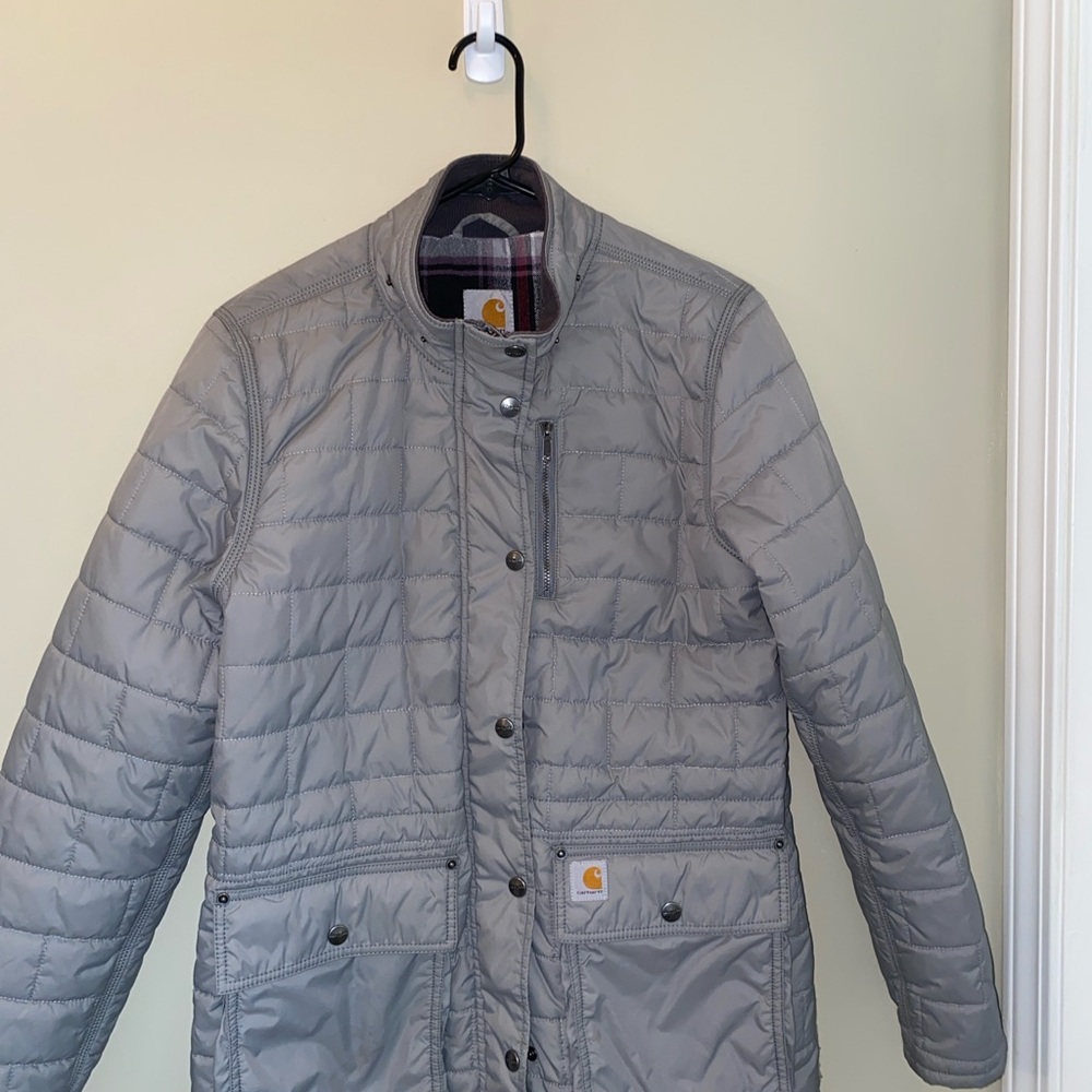 Carhartt Women’s Small 4/6 Amoret Puffer Style Gray Hooded Long Coat Good Cond - Picture 13 of 16